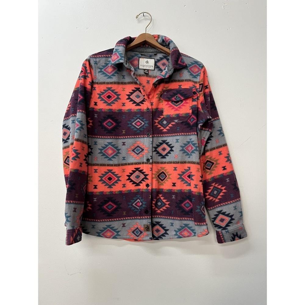Legendary Whitetails Women's Aztec Colorful Fleece Button Down Shirt Size Medium